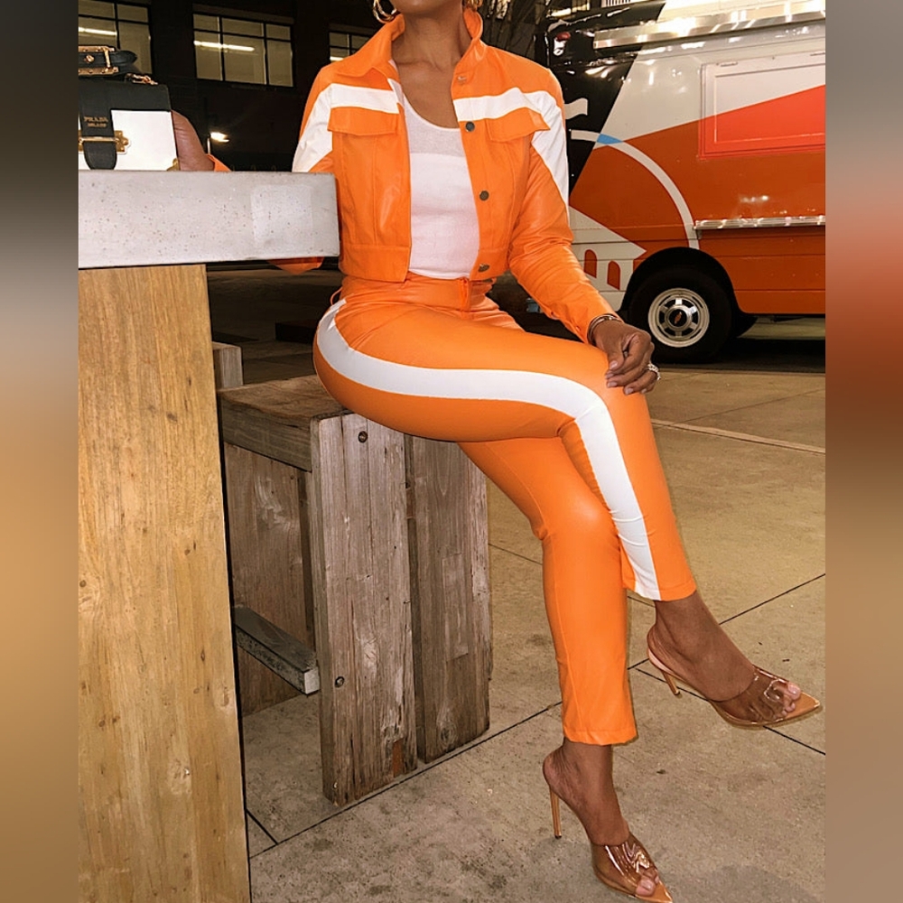 2X Faux Leather 2 pc pantset